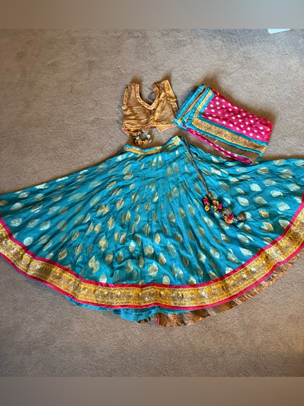 Barely worn Gold Embellished Indian lengha and Blouse